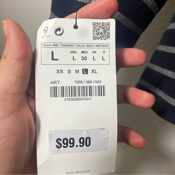 Zara Blue Striped Peplum Pocket Career Blazer Jacket, Large NEW - Picture 12 of 14